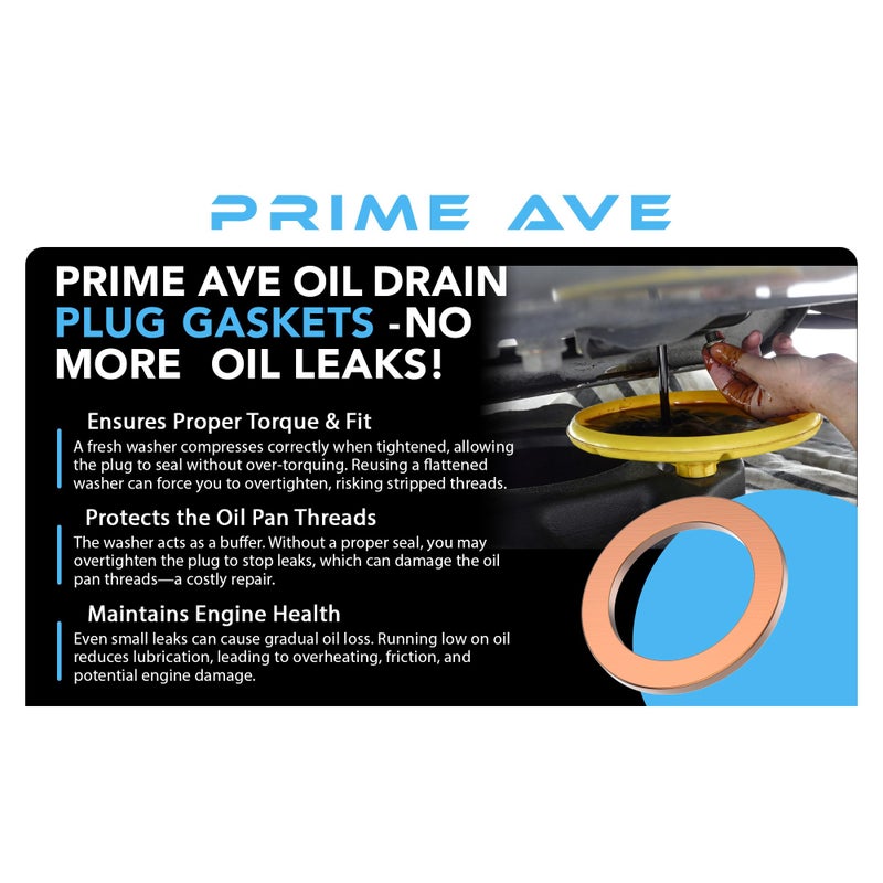 PRIME AVE Oil Drain Plug Washer Gaskets - 14mm Copper Crush Washer - Leak Free Oil Plug Gasket - Compatible/Replacement with Mercedes Part# 007603-014106 (Pack of 10) - Image 2